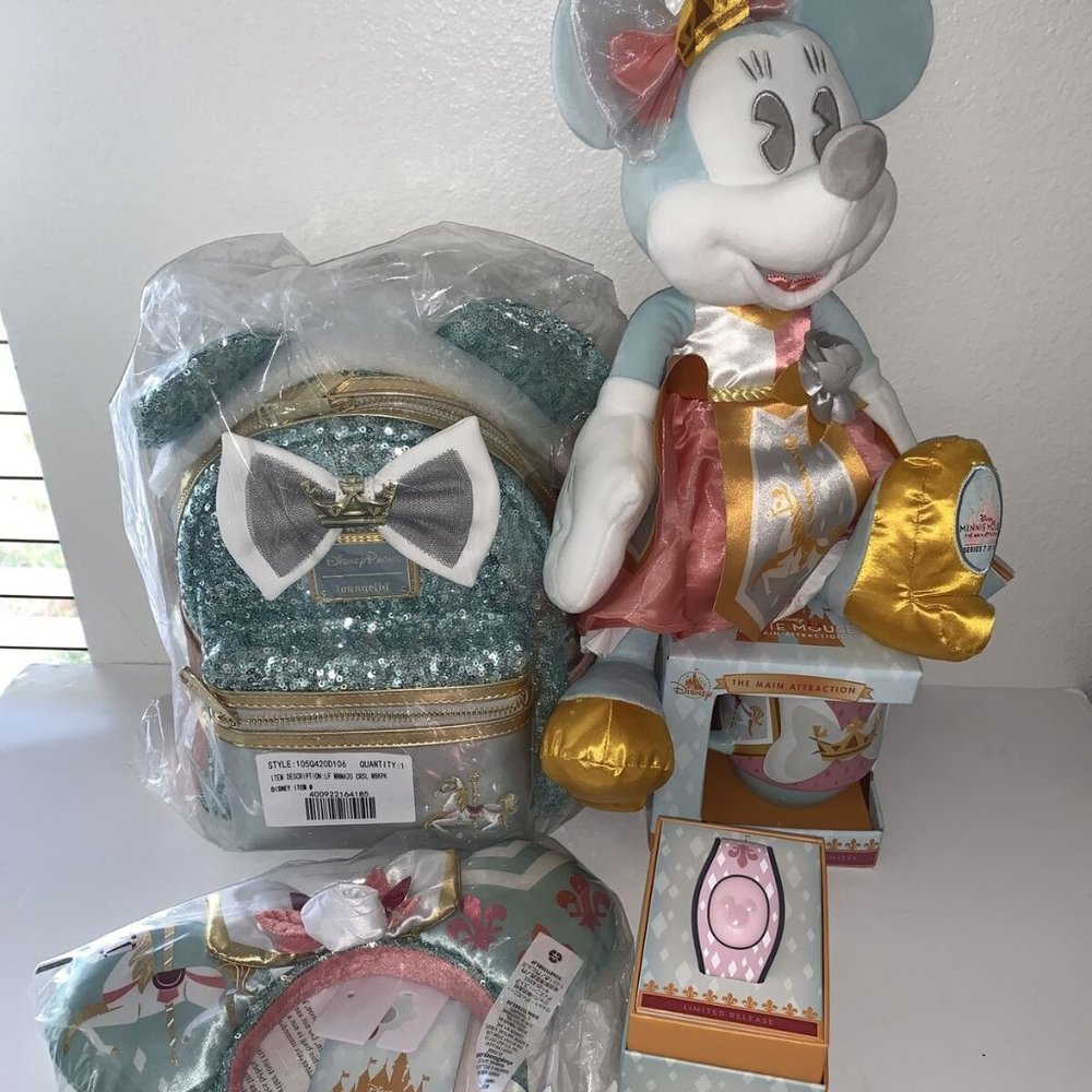 Disney Teal, Gold & Pink Sequin Mini Backpack with Minnie Plush Set